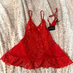 Elegant Red Lace Babydoll Set